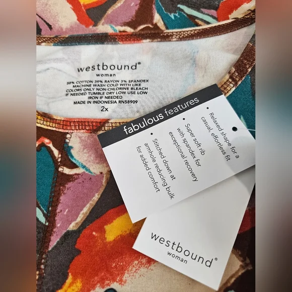 Women's 2X Vibrant Colorful Floral Long Sleeve Top By Westbound NWT - Picture 3 of 6